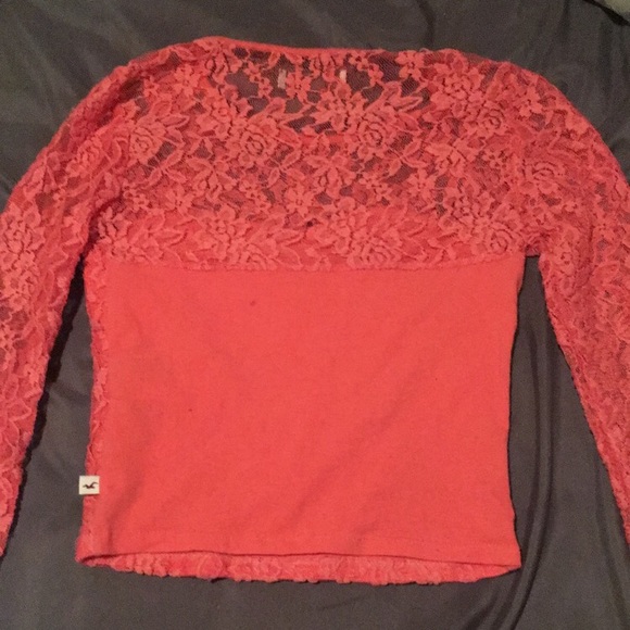 Pink laced long sleeved crop top - Picture 3 of 4